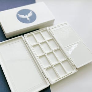 12 Slim Full Pan Watercolor Palette AX18| Glazed Ceramic Tray | Magnetic Base | Magnetic Closure | Travel Pain Box, Plein Air, Portable