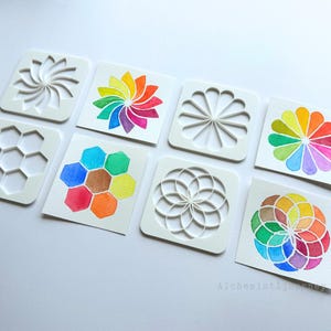 Modèles de cartes d'échantillons aquarelle | Pochoirs d'art réutilisables | Roue chromatique et mises en page créatives
