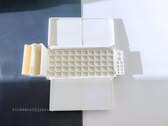 50 Half Pan Watercolor Palette AX12: Glazed Ceramic, Magnetic Base, Magnetic Closure, Custom Layout, Compact Paint Box
