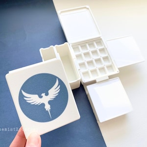 Paleta de acuarela, 16 medias bandejas magnéticas, bandejas de mezcla de cerámica / Caja de pinturas portátil para viajes / Compacta, versátil, personalizable, Plein Air