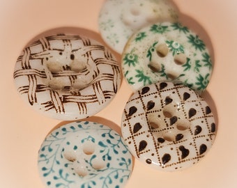 5 calico china buttons