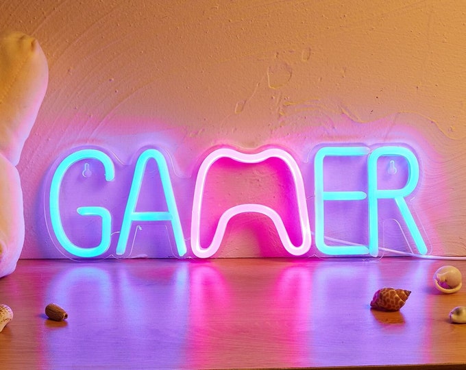 Create your Custom Neon Game Room Light Sign, LED Gaming Room Sign, Video Game Wall Sign, Wall Art for Game Rooms & Man Caves
