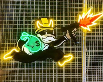 Create your Custom Monopoly Man Sign, Monopoly Board Game Neon Light Sign, Mr. Moneybags Monopoly Man LED Sign, Monopoly Wall Art