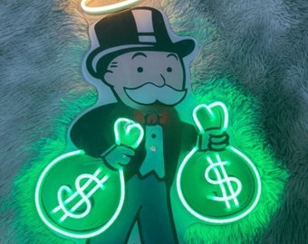 Custom Mr. Moneybags Monopoly Man Neon Light Sign, Mr. Monopoly Wall Art, LED Monopoly Money Neon Sign, Monopoly Board Game Neon Wall Art