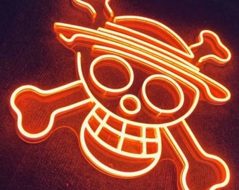 Custom One Piece Anime Neon Light Sign, Straw-Hat Luffy One Piece Neon Sign, One Piece Night Light, Monkey D Luffy Wall Art for Anime Fans