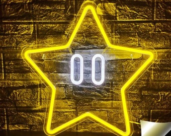Personalized Nintendo Super Mario Bros Star Neon Light Sign, Super Star Light Sign, Mario Super Star Video Game Room Neon Sign
