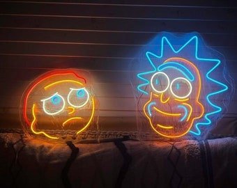 Personalized Rick & Morty Neon Light Sign, Morty Smith and Rick Sanchez Cartoon Wall Sign Art, Morty and Rick Neon Sign, Cartoon Room Decor