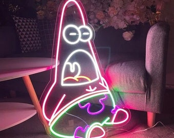 Personalized Sponge-bob Patrick Neon Light Sign, Patrick the Starfish Neon Sign, Patrick & Spongebob Neon Room Decor, Gifts for Cartoon Fans