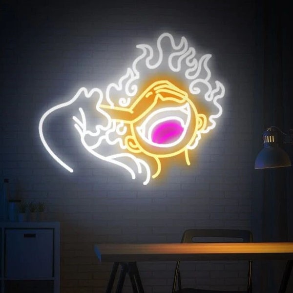 Create your Custom One Piece Anime Neon Light Sign, Gear 5 Luffy Neon Sign, LED Straw-Hat Luffy Sign, Monkey D Luffy Gear 5 LED Neon Sign