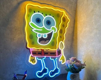 Personalized Sponge-Bob Square pants Neon Light Sign, Spongebob Cartoon Wall Art, Sponge Bob Squarepants LED Sign, Custom Cartoon Signage
