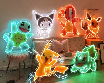 Create your Custom Pokemon Neon Light Sign, LED Pokemon Light Sign, Charmander, Pikachu, Squirtle, Bulbasaur Neon Sign for Pokemon Fans