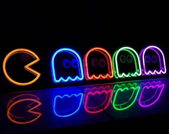 Custom Neon Pac-Man LED Light Sign, Pacman Video Game Wall Sign, Pacman Neon Sign, Pacman Ghost Gang Sign, Pac Man Wall Art for Gamers