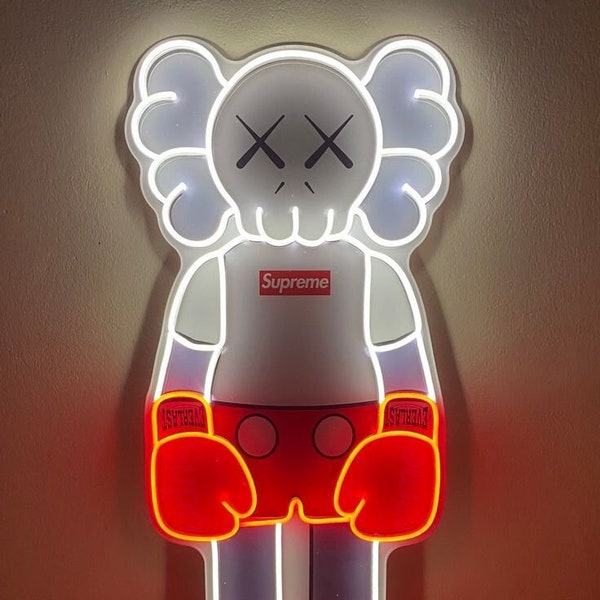 Personalized Designer Kaws x Supreme Neon Light Sign, Hypebeast Supreme LED Light Sign, Supreme LED Wall Art, Kaws Neon Sign