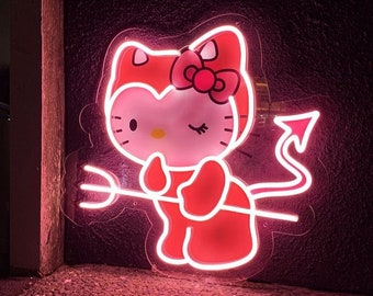 Create your Custom Sanrio Kuromi Hello Kitty Neon Light Sign, LED Sanrio Kitty Wall Art, LED Hello Kitty Neon Sign for Sanrio Kuromi Fans