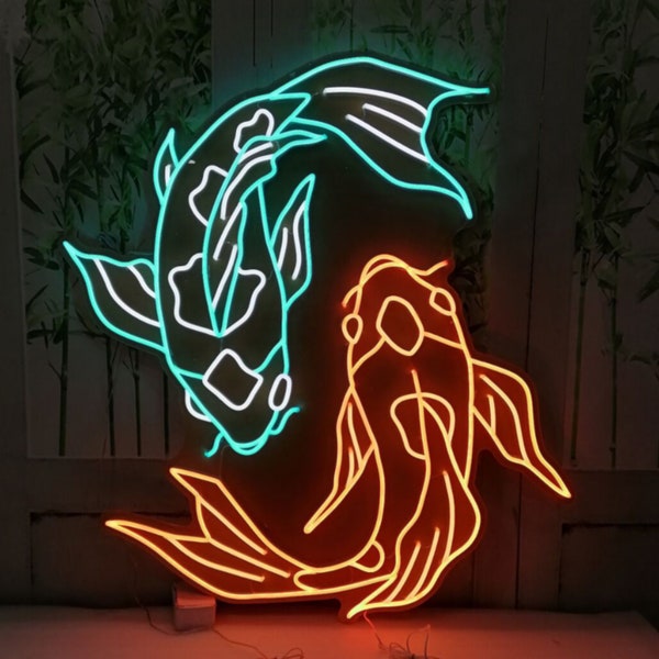 Enseigne japonaise personnalisée Koifish, créez votre enseigne au néon personnalisée, enseigne lumineuse LED personnalisée, enseigne néon de style japonais