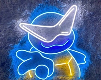 Create your Custom Squirtle Squad Pokemon Neon Light Sign, LED Squirtle with Sunglasses Wall Art, LED Squirtle Squad Neon Sign, Pokémon Sign