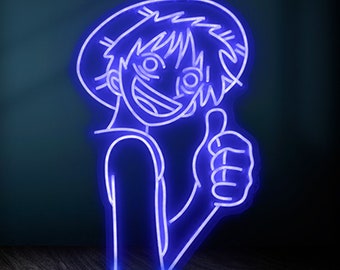 Personalized Straw-Hat Luffy One Piece Anime Neon Light Sign, LED Monkey D Luffy Sign, LED Luffy Neon Sign, Strawhat Luffy Anime Wall Art