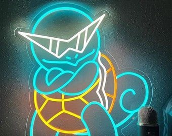 Create your Custom Pokemon Neon Light Sign, Squirtle Squad Wall Art, LED Squirtle Pokemon Sign, LED Sunglasses Squirtle Squad Neon Wall Sign
