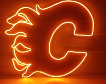Create your Custom NHL Hockey Team Neon Light Sign, LED NHL Sports Team Sign, Calgary Flames Hockey Team Logo Sign for Hockey Fans