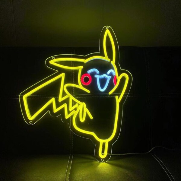 Personalized Neon Pikachu Light Sign, Pikachu Pokemon Neon Sign, LED Pikachu Wall Sign, Create your Custom Pokemon Sign for Cartoon Fans