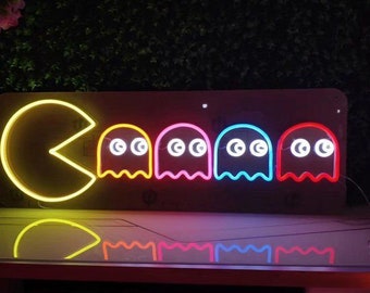 Custom Neon Pac-Man Ghost Gang Light Sign, Pacman Ghost Neon Sign, Video Game Pacman Inspired LED Ghost Sign, Gifts for Gamers