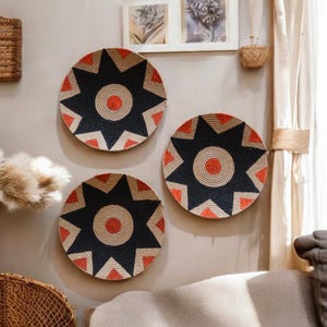 Boho wall basket decor, African wall plate, home decoration, wicker wall decor, farmhouse decor,bohemian wall art