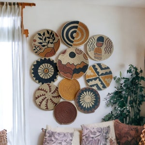 Basket wall decor, Wall basket, boho wall art, bohemian wall decor, hanger wall plate, wicker round bowl, handwoven boho basket, wall decor
