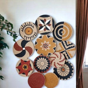 Basket wall decor, Wall basket, boho wall art, bohemian wall decor, hanger wall plate, wicker round bowl, handwoven boho basket,  wall decor