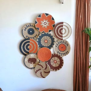 Boho wall decor, Wall basket, Boho wall art, Bohemian wall decor, Hanger wall plate,Wicker round bowl, Handwoven boho basket, Wall decor set