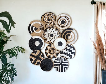 African Straw Wall Plate Set: Boho Bohemian Decor (15 Piece)