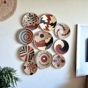 Boho wall decor, Wall basket, Boho wall art, Bohemian wall decor, Hanger wall plate, Wicker round bowl, Handwoven boho basket,Wall decor set