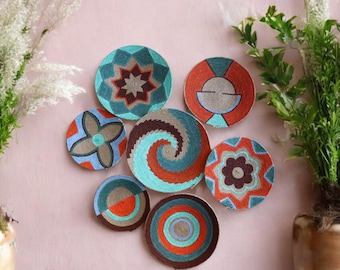 Juego de 7 platos de cesta de pared tejidos estilo bohemio: decoración africana