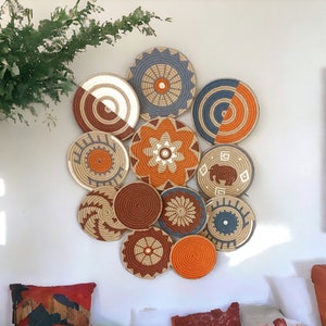 Wall hangings, natural boho wall decor, wicker wall decor, african wall plates, farmhouse decor, wall basket plate,handmade wicker basket