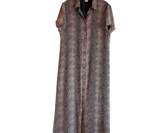 Vintage Robbie Bee Pure Silk Leopard Print Button Front Maxi Dress Short Sleeve