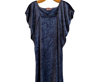 Juicy Couture Y2K Navy Blue Velour Square Neck Dolman Sleeve Tunic Dress  SZ L
