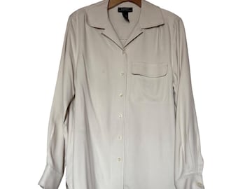 Lauren Ralph Lauren Cream 100% Silk Button Down Blouse Pajama Style Size 10