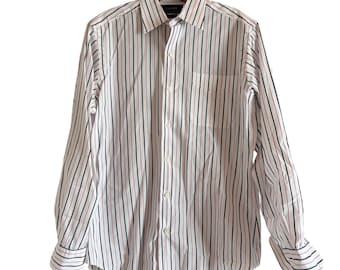 Lauren Ralph Lauren Womens Pin Striped Button Down Shirt White Navy Red Cotton L