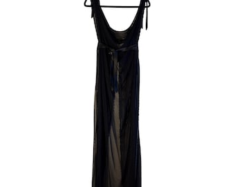 Oh La La Cheri Svart Transparent Mesh Maxi Nattlinne Lingerie Cowl Neck Öppen Rygg Y2K