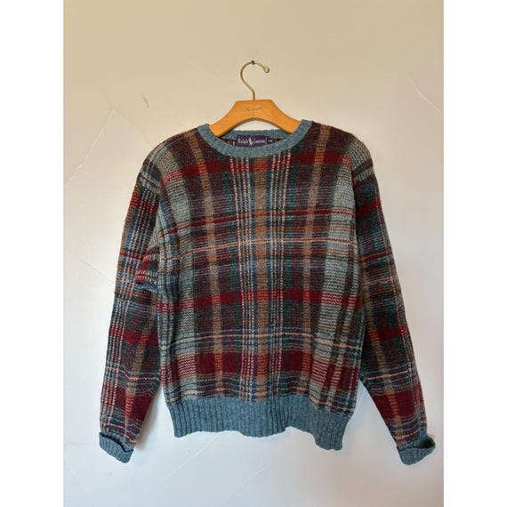 Ralph Lauren Purple Label, Vintage Ralph Lauren Purple Label 100% Wool Tartan Plaid Crewneck Sweater M