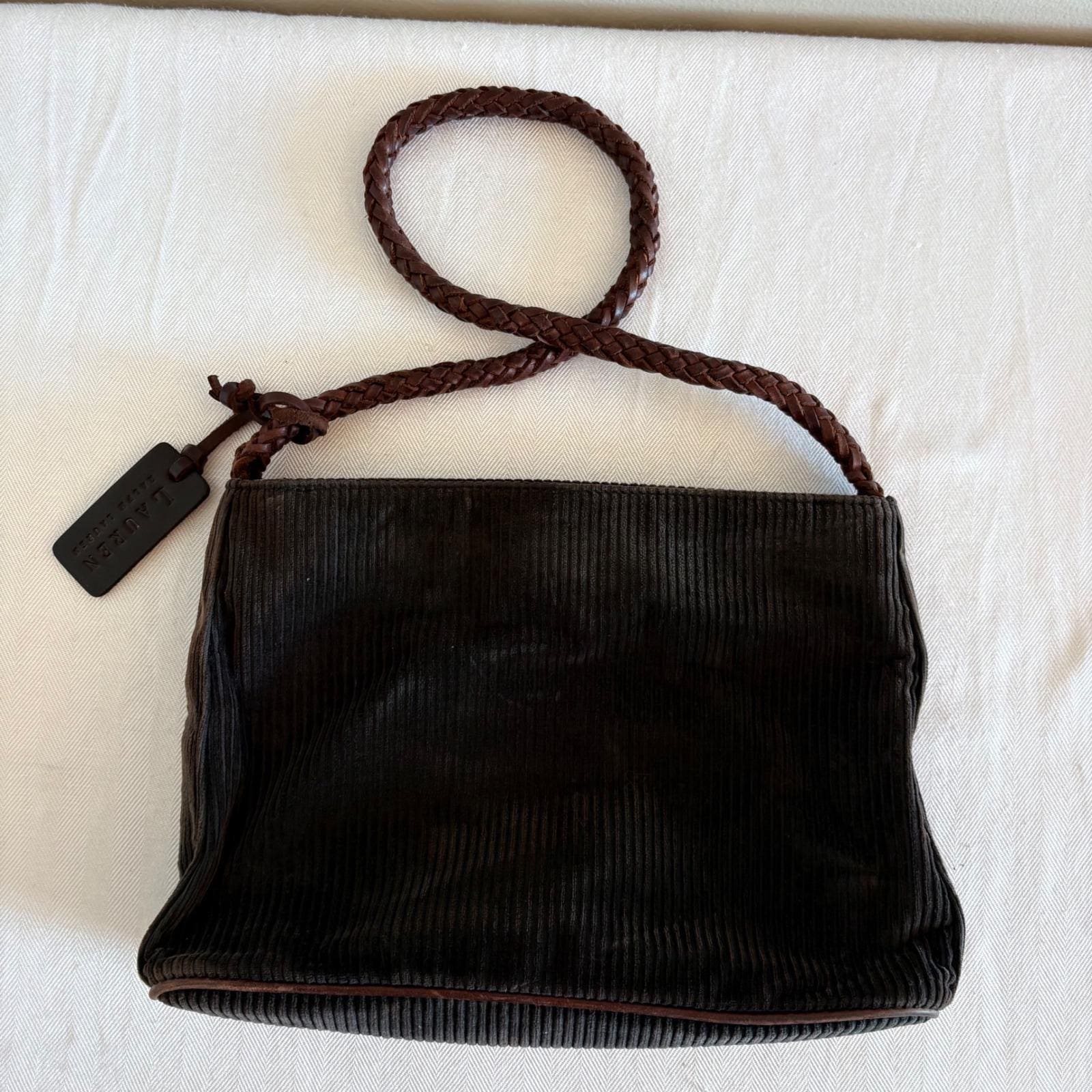 Lauren Ralph Lauren Dark Brown Corduroy Bag With Braided Leather 