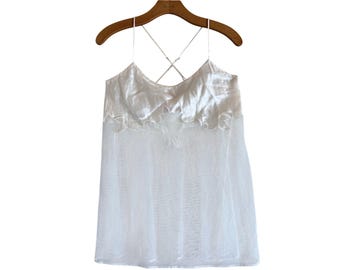 Y2K Victoria's Secret White Silk Mesh Babydoll Camisole Teddy Vintage SZ Medium