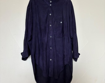 Todd Ruta Soft Touch Navy Blue Suede Chamois Long Sleeve Oversized Tunic Shirt L