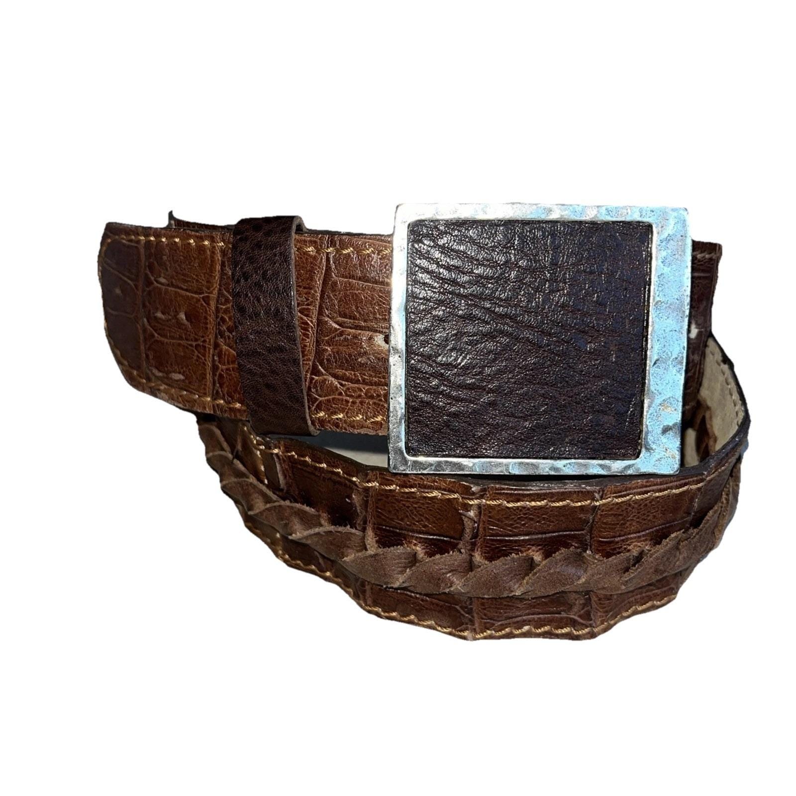 Vintage Vin‎ Baker USA Brown Alligator Belt Women\'s Western Square Buckle Crocodile/Alligator Wide Brown Belts for Women for sale | eBay main image 4