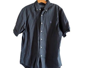 Ralph Lauren Mens Classic Fit Black Short Sleeve Button Down Shirt Size Medium