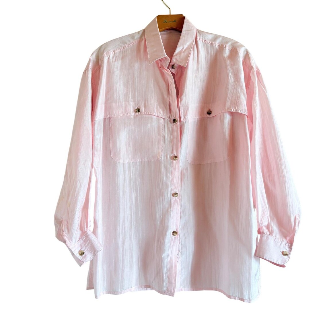 Outback Red Vintage 100% Silk Button Up Shirt Pink Safari Utility Blouse XS, foto 1 di 5