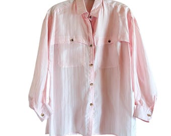 Outback Red Vintage 100% Silk Button Up Shirt Pink Safari Utility Blouse XS