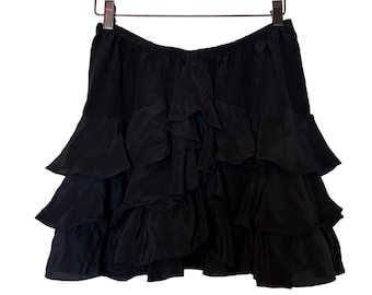 Y2K Patterson J. Kincaid PJK Black 100% Silk Tiered Ruffle Mini Skirt  NWT M
