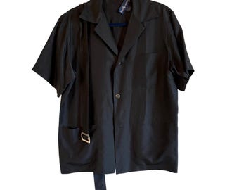 Ralph Lauren Womens Black 100% Silk Short Sleeve Belted Safari Shirt Jacket SZ 8