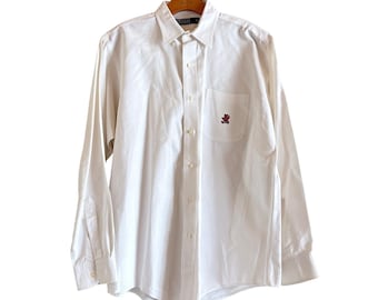 80s Polo Ralph Lauren  XL White Oxford Button Down Shirt Made in USA Bear Logo