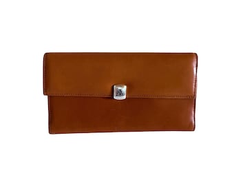 90s Lauren Ralph Lauren Brown Red Leather Continental Flap Envelope Wallet